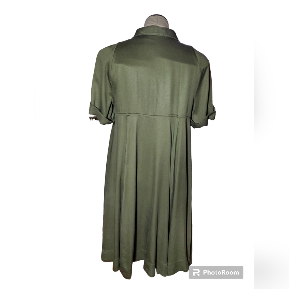 Anthropologie Holding Horses Olive Military Swing Shirtdress Size 4P - Picture 5 of 8